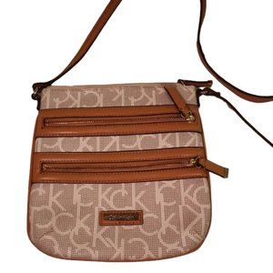 Calvin Klein Handbag Monogram Crossbody H2REJ166 Almond Multi Logo Purse Bag